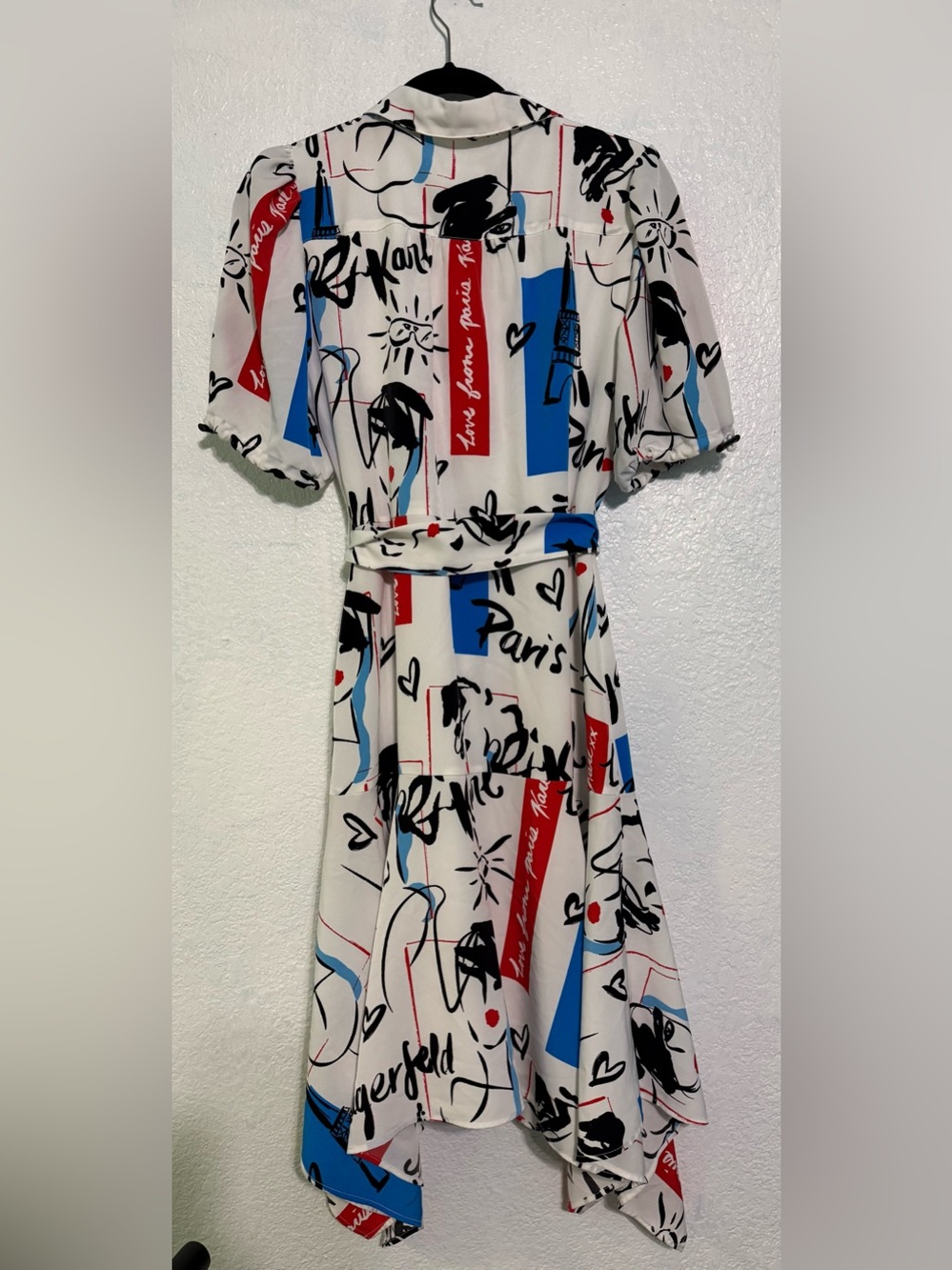 Karl Lagerfeld Paris Graphic Print Handkerchief Hem Dress Size 10 - Picture 3 of 8